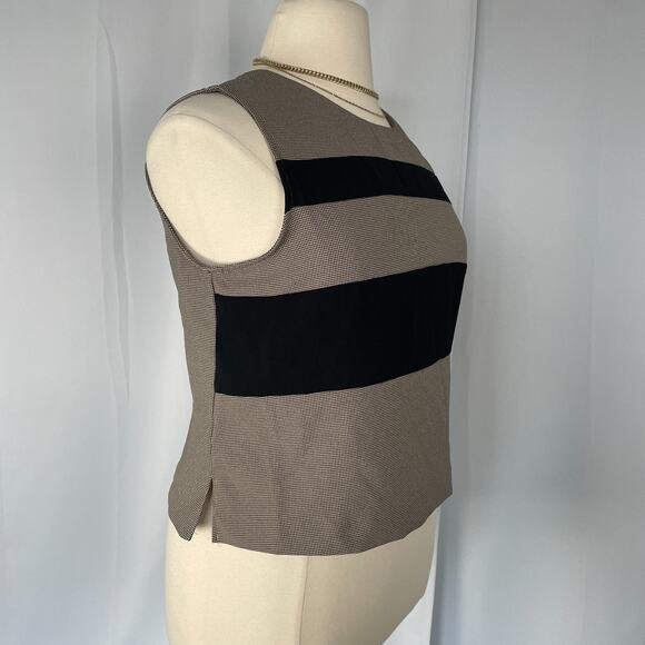 Vintage Tank Top Size 16 Black Cream Striped Minimalist Secretary Chic 90s Y2K - Picture 4 of 13